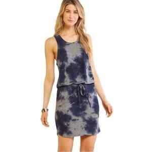 Sundry Evereve Tie Dye Blue Drawstring Racerback Jersey Knit Mini Dress Size 2